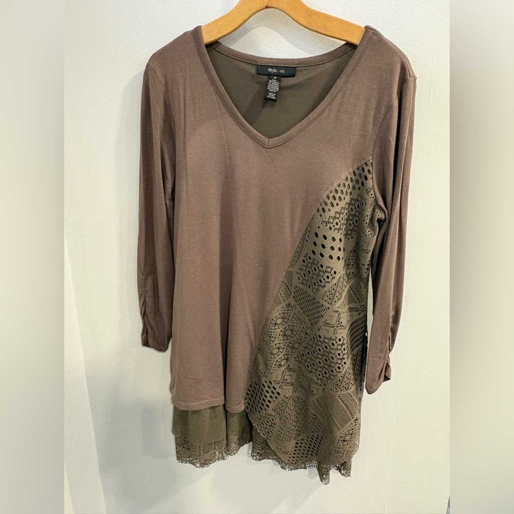 Style & Co. Brown Tunic with Patterned Detail
